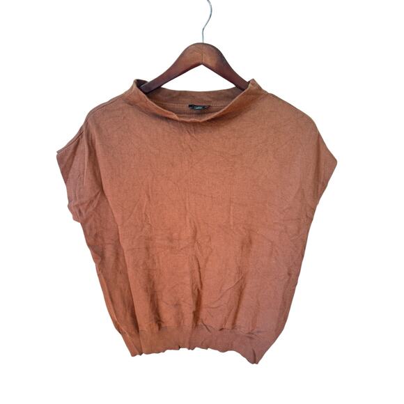 ANN TAYLOR Short Sleeve Sweater Roll Neck Knit Top Burnt Sienna Brown Sz Medium - Picture 2 of 9